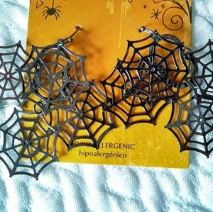 Silver spider web earrings